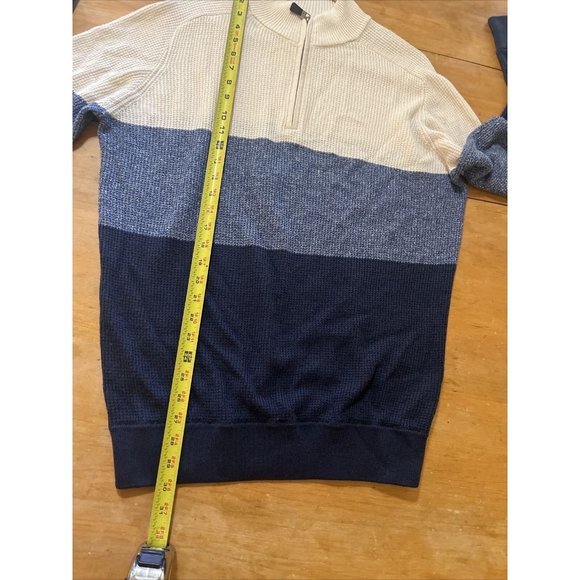 Peter Millar 1/4 Zip Colorblock Golf Sweater Men's Medium Cream Blue Wool - Picture 5 of 10